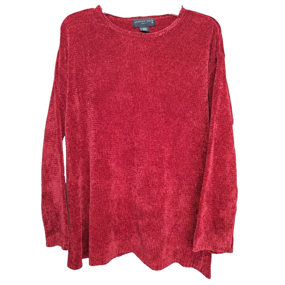August Silk Knits Rayon Blend Red Chenille Sweater Tunic Size Small